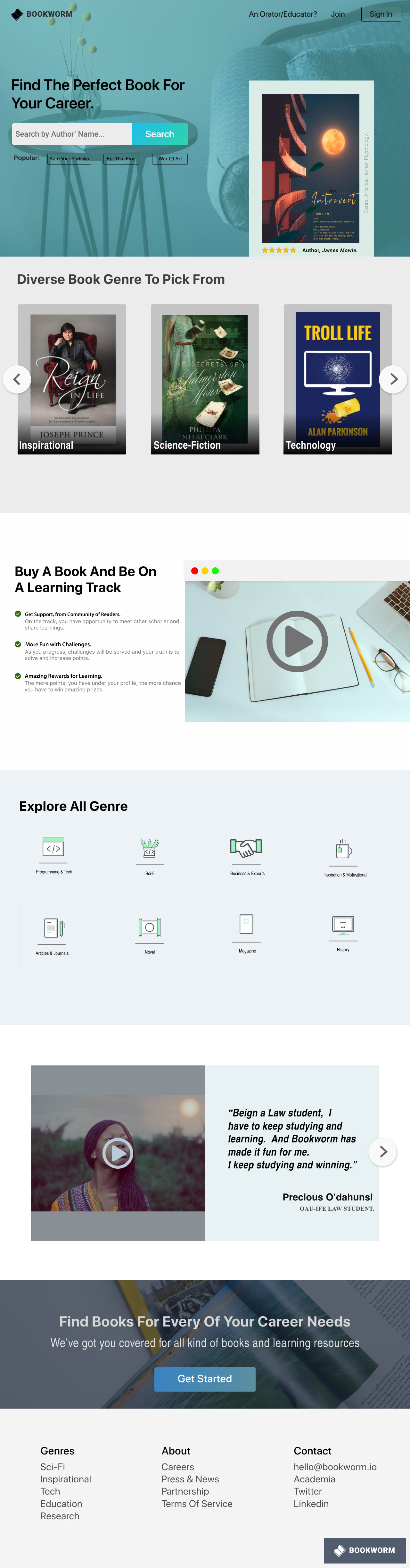 Bookworm Landing Page design - Design Challenge takeup by Oluwafemilove